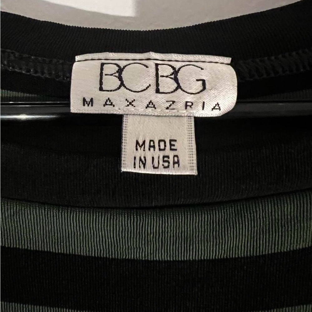 BCBGMaxAzria Black and Green Striped Tee - Picture 2 of 3